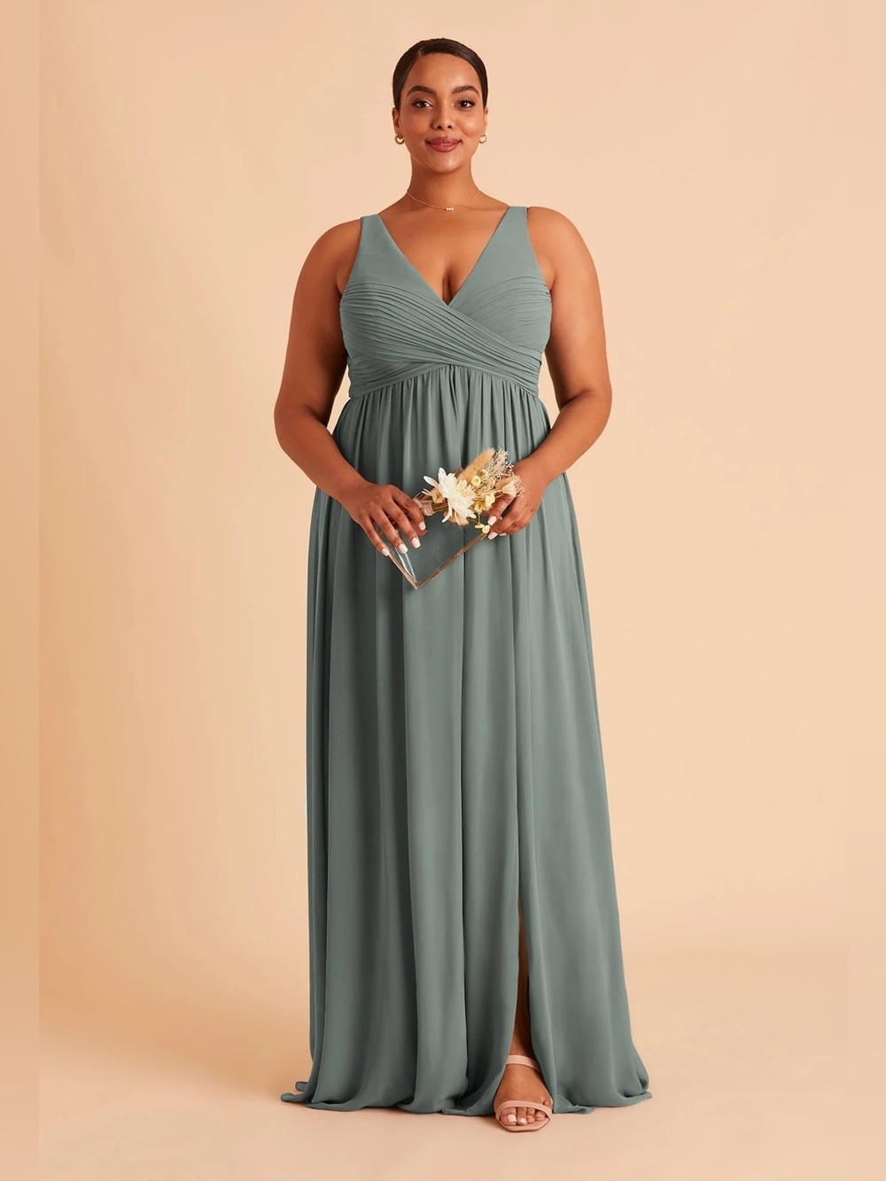 Birdy Grey Laurie Chiffon Sea Glass NWT V-Neck Maxi Dress in Sage XL